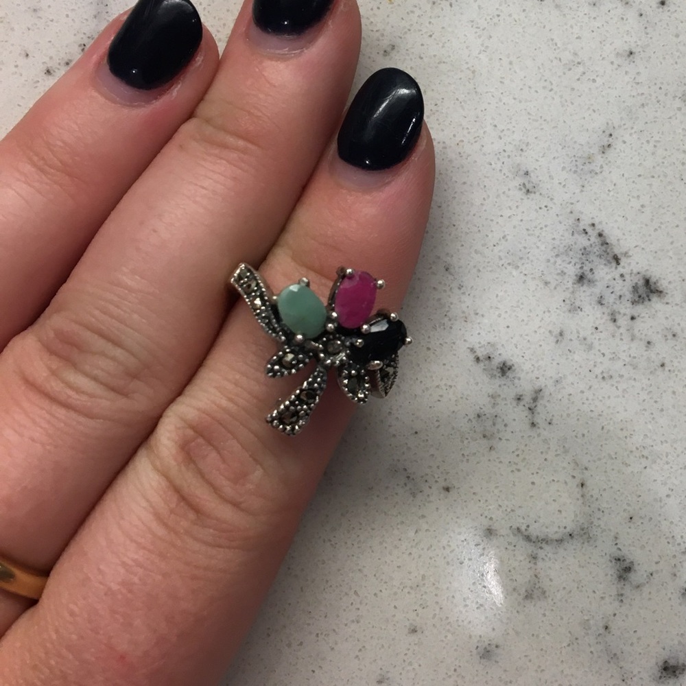 Real ruby, emerald, sapphire ring